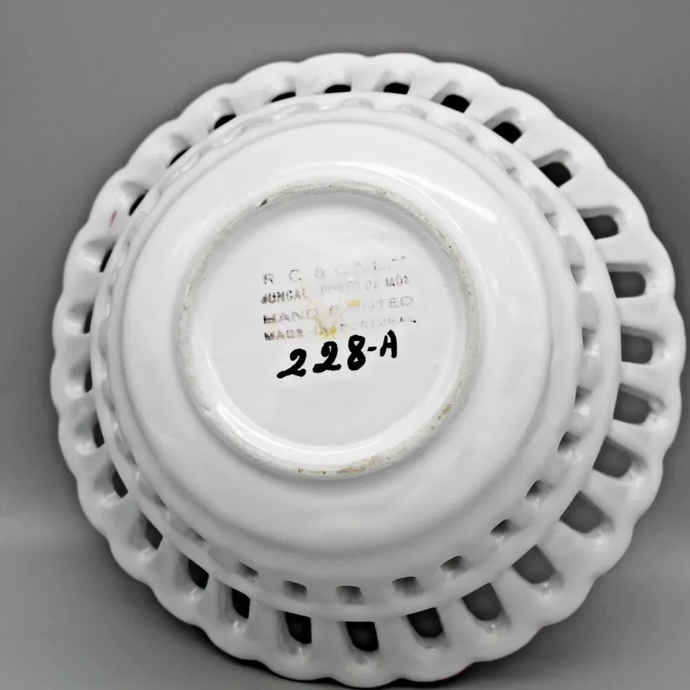 Hand Painted Ceramic Pottery Lattice Reticulated Bowl Dish Vintage RC & Cal